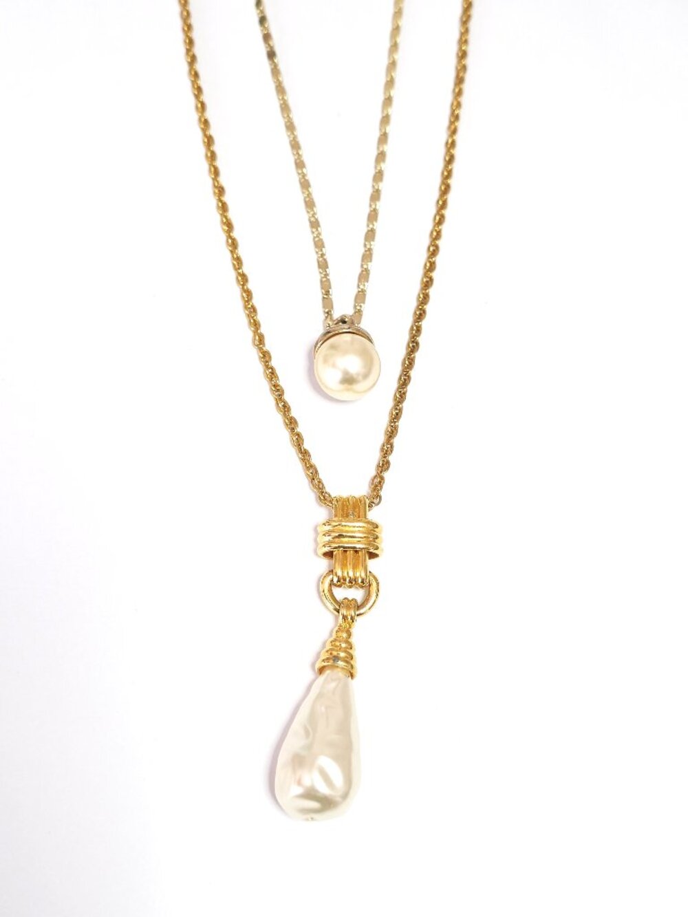 Faux baroque pearl drop pendant necklace DUO
